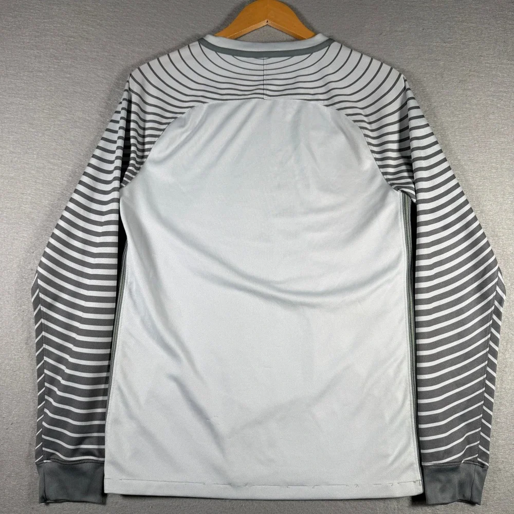 Nike Mens Dri-FIT Soccer Training Jersey Gray Striped Long Sleeve 725882-043 S